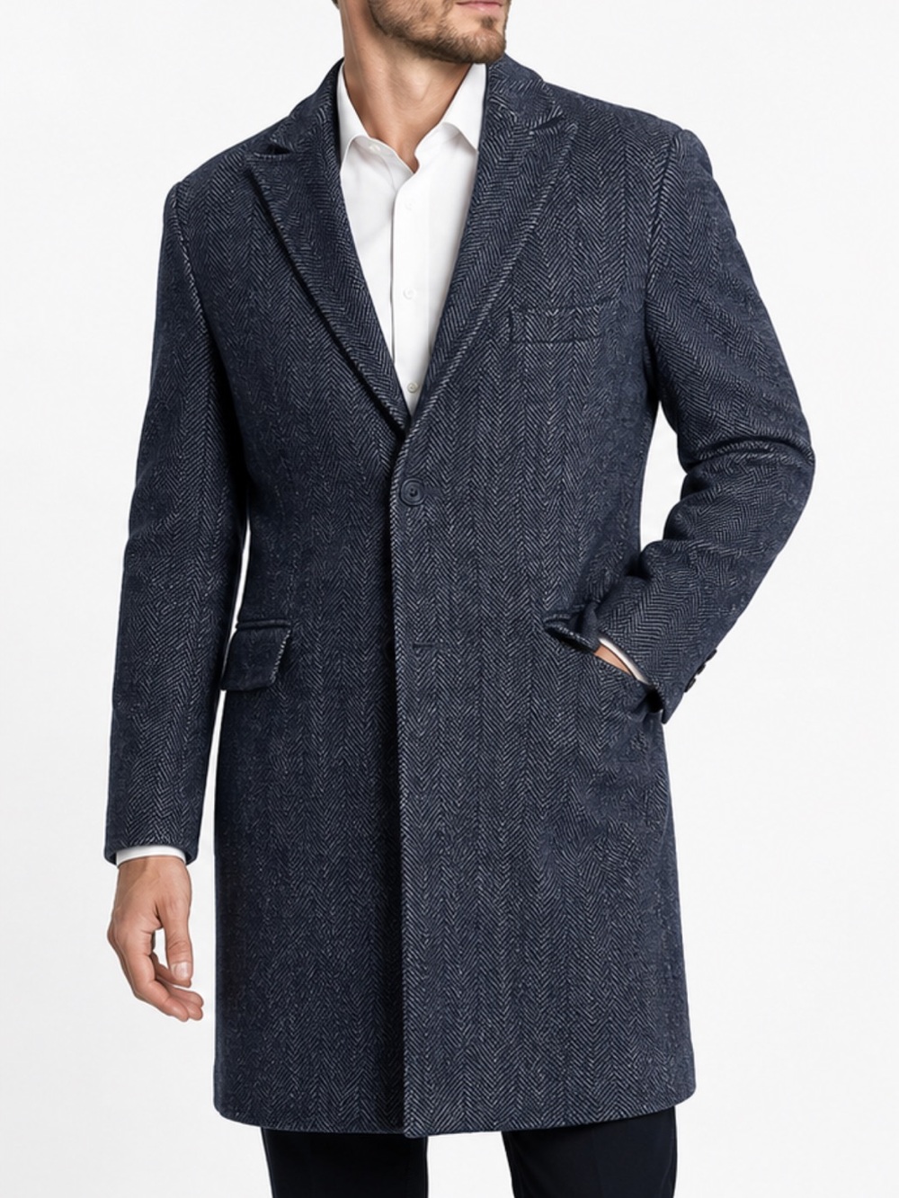 Braveman HR01 Wool Blend Herringbone Topcoat Navy Men’s XL NWT